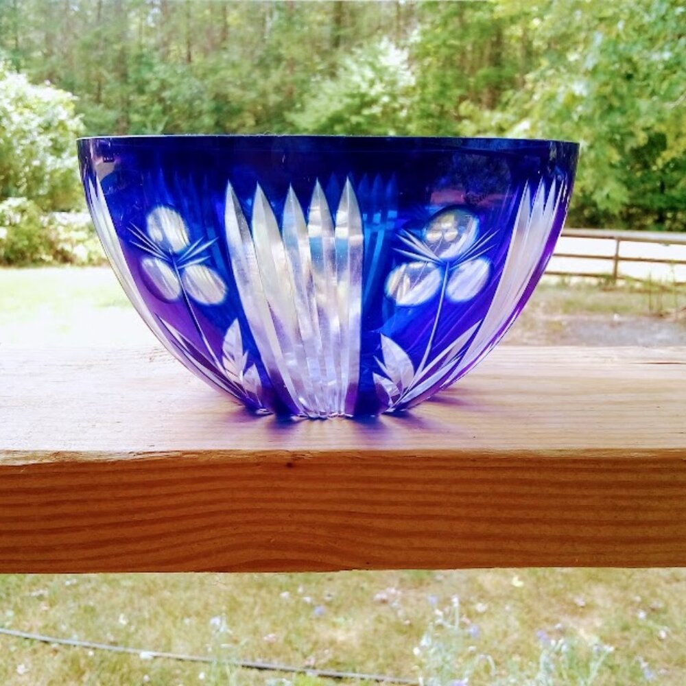 Ajka cobalt cut to clear crystal bowl  6,5 inch EC